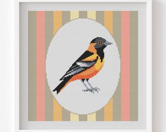 Oriole Bird Cross stitch pattern, Songbirds, Mini embroidery, PDF pattern