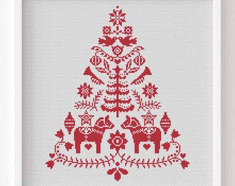 Borduurpatroon kerstboom, Scandinavisch Dala-paard (PDF-patroon)