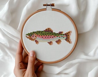 カラフルな魚のクロスステッチパターン、マルチカラーの海の動物の刺繍
