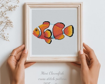 Clownfish Cross Stitch Pattern, Mini Beginner Embroidery (PDF Pattern)