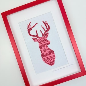 Ciervo noruego en punto de cruz, decoración navideña, ciervo rojo moderno (patrón PDF)