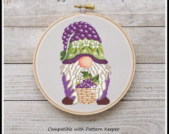 Blackberry Gnome Cross Stitch Pattern, Fruit Gnome (PDF)
