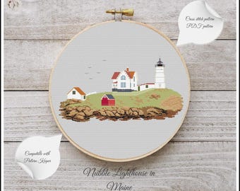 Point de croix phare, phare de Nubble, paysage du Maine, paysage marin (modèle PDF)