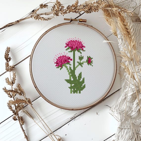 花のクロスステッチ、マケドニアのヒメヒナギク、植物刺繍、植物愛好家