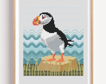 Seabirds Cross Stitch: Coastal bird, Nautical design, Seaside Bird, Puffin (PDF Pattern)
