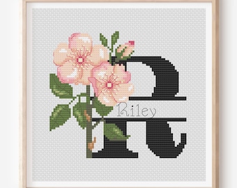 Kreuzstich Stickmuster Buchstabe R Pink Rose Nur R Buchstabe Benutzerdefinierte Namen Zählbares Alphabet PDF Stickmuster Digital Modern Anfangsbuchstabe