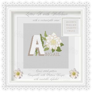 Letra A con un eléboro Patrón de punto de cruz Letra de flor Decoración del hogar Nombre personalizable Alfabeto contable Regalos personales Regalo personalizado DIY