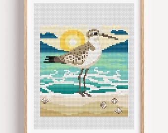 Seabirds Cross Stitch: Coastal bird, Nautical design, Sandpiper, Seaside Bird (PDF Pattern)
