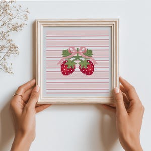 Mini strawberries Cross stitch, Modern fruits, Striped design, Easy pattern (PDF)