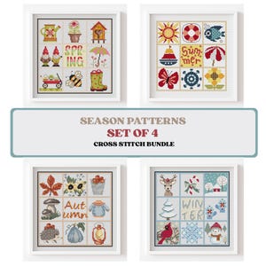 Seasonal Cross Stitch Pattern: Autumn, Summer, Winter, Spring (PDF)