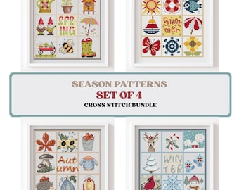 Seasonal Cross Stitch Pattern: Autumn, Summer, Winter, Spring (PDF)