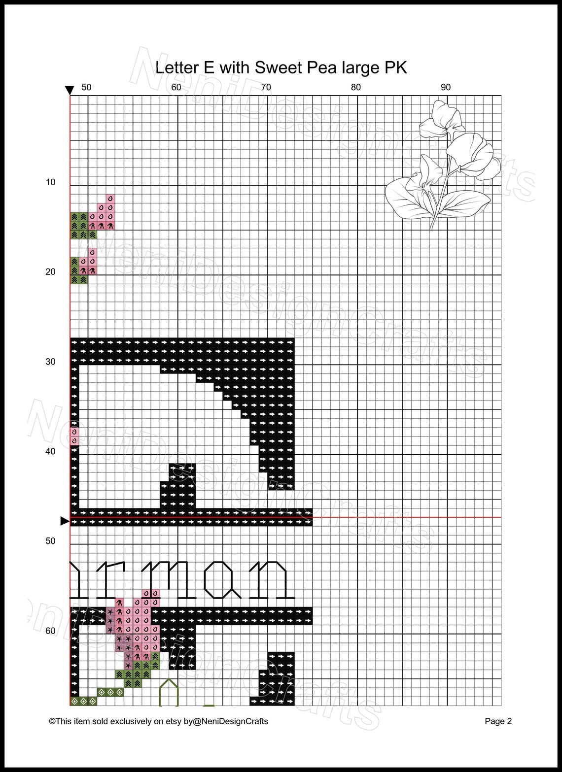 Floral Letter E Cross Stitch Pattern: Alphabet Monogram, Pink Flower ...