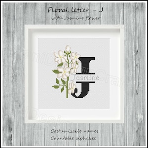 Letra J floral Patrón de punto de cruz Nombres personalizables Alfabeto contable Punto de cruz del alfabeto Punto de cruz de nombres Decoración del hogar Decoración de pared