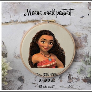 Moana small portrait Cross stitch pattern Princess cross stitch Moana princess Kids room decoration Tale heroes Home decoration Princesses