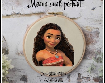 Moana small portrait Cross stitch pattern Princess cross stitch Moana princess Kids room decoration Tale heroes Home decoration Princesses