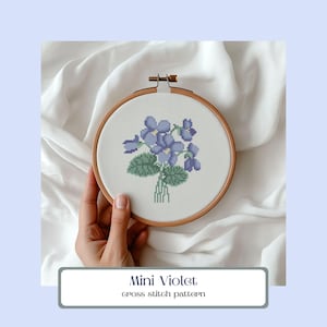 Mini Floral Cross stitch: Violet flower, Botanical embroidery, Modern digital art (PDF Pattern)