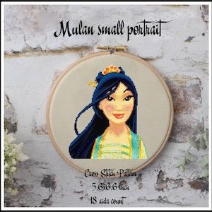Mulan small portrait Cross stitch pattern Princess cross stitch Mulan princess Kids room decoration Tale heroes Home decoration Princesses