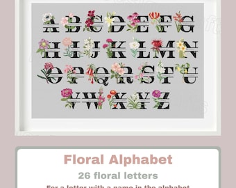 Floral Alphabet Cross Stitch Pattern, Customizable Name (PDF Pattern)