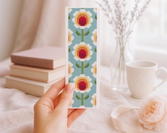 Retro Floral Bookmark Cross Stitch Pattern, Easy DIY (PDF Pattern)