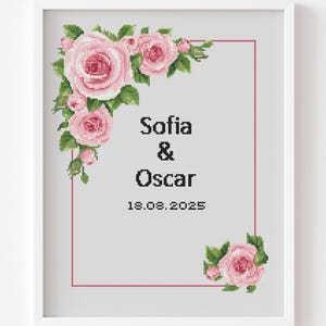 Wedding Modern Cross Stitch Pattern, Personalized Counted Cross Stitch, Wedding Anniversary Sampler, Engagement Gift, Digital Download PDF