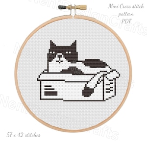 Cat Cross stitch pattern Mini Counted cross stitch chart, Kitten hoop art embroidery, Tiny xstitch Beginner, Instant download PDF Home decor