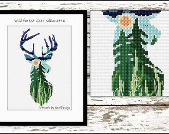 Wild forest deer silhouette Cross stitch pattern Room decoration Deer cross stitch Modern cross stitch Animal silhouette Animal Wall decor