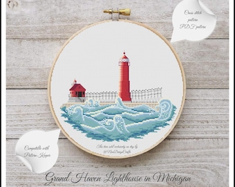 Phare, point de croix, phare de Grand Haven, voyage dans le Michigan, décoration d'intérieur (modèle PDF)