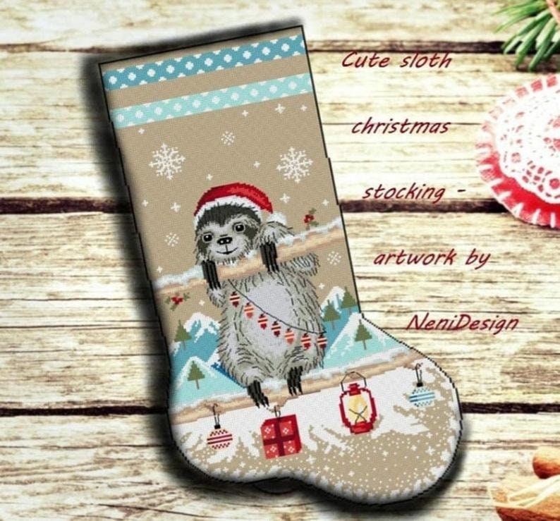 4 cute animal christmas stocking, cross stitch pattern, cross stitch christmas stocking, animal cross stitch, cross stitch package christmas image 3