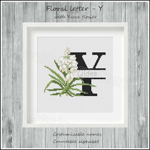 Letra Y floral Patrón de punto de cruz Nombres personalizables Alfabeto contable Punto de cruz del alfabeto Punto de cruz de nombres Decoración del hogar Decoración de pared