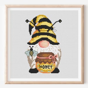 Gnome Cross stitch pattern Bee Gnome Home decor Kids room decor PDF pattern Digital cross stitch Modern embroidery Bee cross stitch Easy
