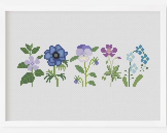 Wildflowers Cross Stitch Pattern, Floral Home Decor (PDF Download)