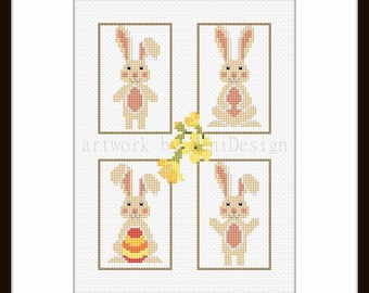 Patrón de punto de cruz de cuatro conejitos de Pascua (PDF)