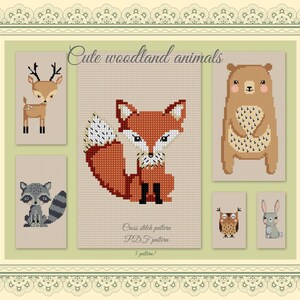 Cute woodland animals, Woodland Animals set Baby Shower Gift, bunny cross stitch, fow cross stitch, raccoon cross stitch, fawn cross stitch