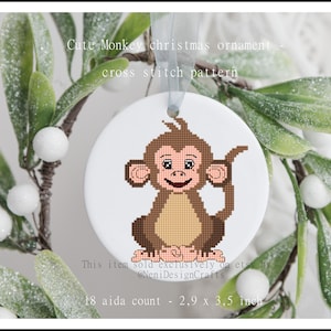 Christmas Ornament Cute Monkey Cross stitch pattern Monkey cross stitch Christmas decor DIY ornament cross stitch Christmas gift pattern