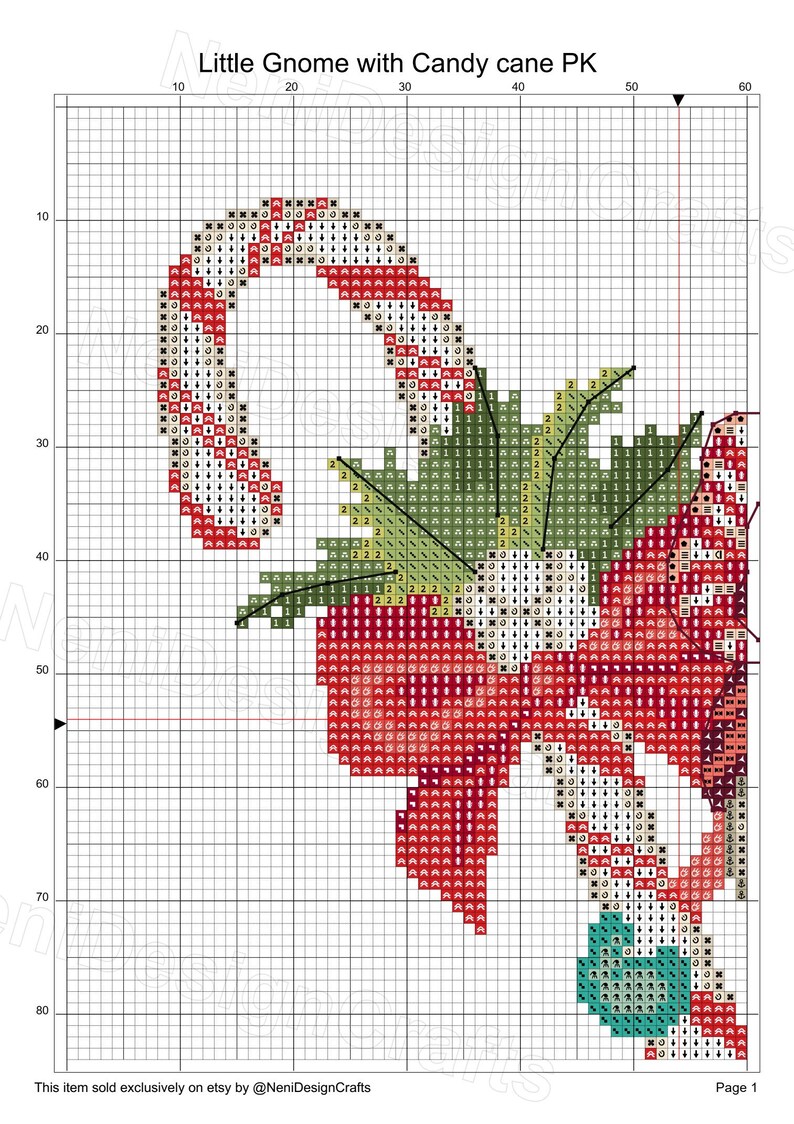 Little Gnome With Candy Cane Cross Stitch Pattern DIY Etsy