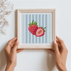 Strawberry Stripes Cross Stitch Pattern, Retro Fruit Design (PDF)