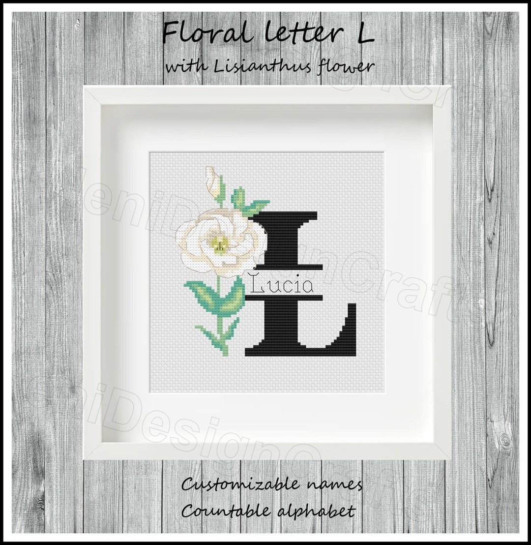 Floral Letter L Cross Stitch Pattern, Customizable Alphabet (PDF