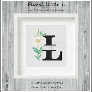 Letra L floral Patrón de punto de cruz Nombres personalizables Alfabeto contable Punto de cruz del alfabeto Punto de cruz de nombres Decoración del hogar Decoración de pared