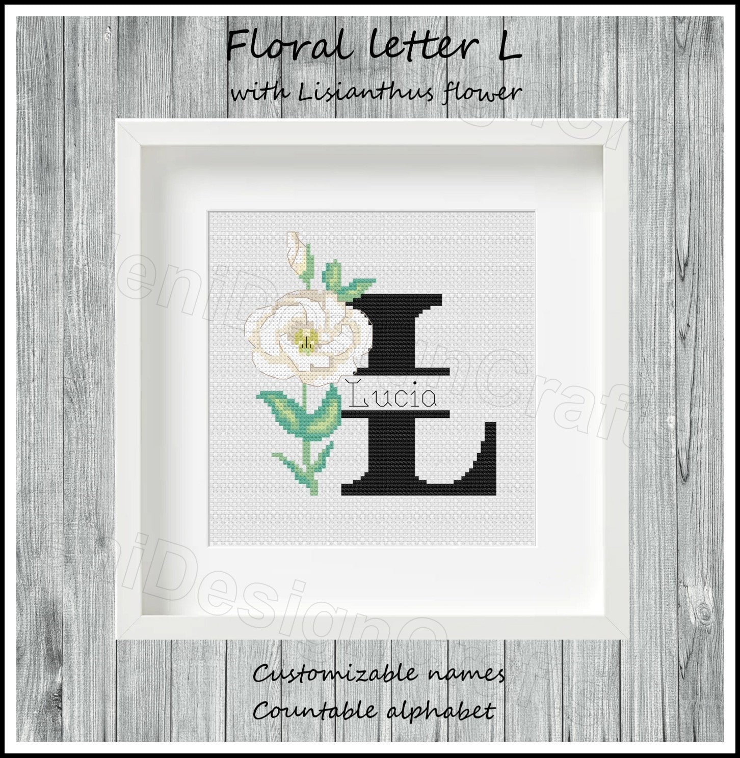 Floral Letter L Cross Stitch Pattern, Customizable Alphabet (PDF