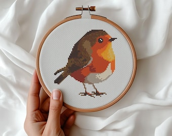 Robin Cross Stitch Pattern, American Backyard Winter Bird lovers, Songbird, Nature (PDF Digital download)