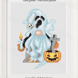 Ghost gnome Cross stitch pattern Spooky Boo Funny Gnomes Pumpkins Halloween Gnomies Halloween Witch Gnomes Spooky Season Halloween Pumpkin