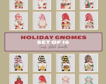 Gnomes Cross Stitch Pattern: Bundle, Christmas & Valentine's day, Halloween, Easter (PDF Pattern)