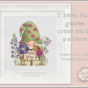 Amo a mamá Gnomo Patrón de punto de cruz Día de la madre Punto de cruz DIY Gnomo Punto de cruz Lindo Gnomo Decoración del hogar lindo Amor Punto de cruz Madre