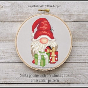 Santa gnome with Christmas gift Cross stitch pattern Christmas gnome Home decor Wall decor Cute gnome Holiday cross stitch Christmas Gift