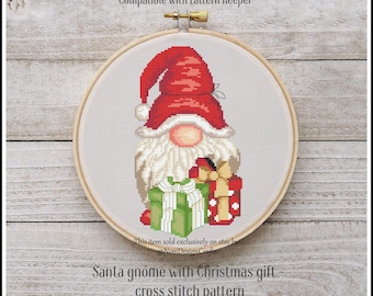 Santa Gnome Cross Stitch Pattern, Christmas Gift (PDF Pattern)