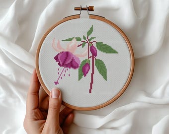 Mini Fuchsia Cross Stitch Pattern, Botanical Embroidery (PDF Pattern)