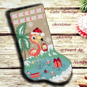 Cute flamingo christmas stocking Cross stitch pattern Christmas pattern Flamingo cross stitch DIY christmas decoration Flamingo pattern