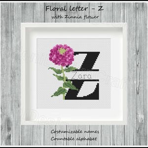 Letra Z floral Patrón de punto de cruz Nombres personalizables Alfabeto contable Punto de cruz del alfabeto Punto de cruz de nombres Decoración del hogar Decoración de pared