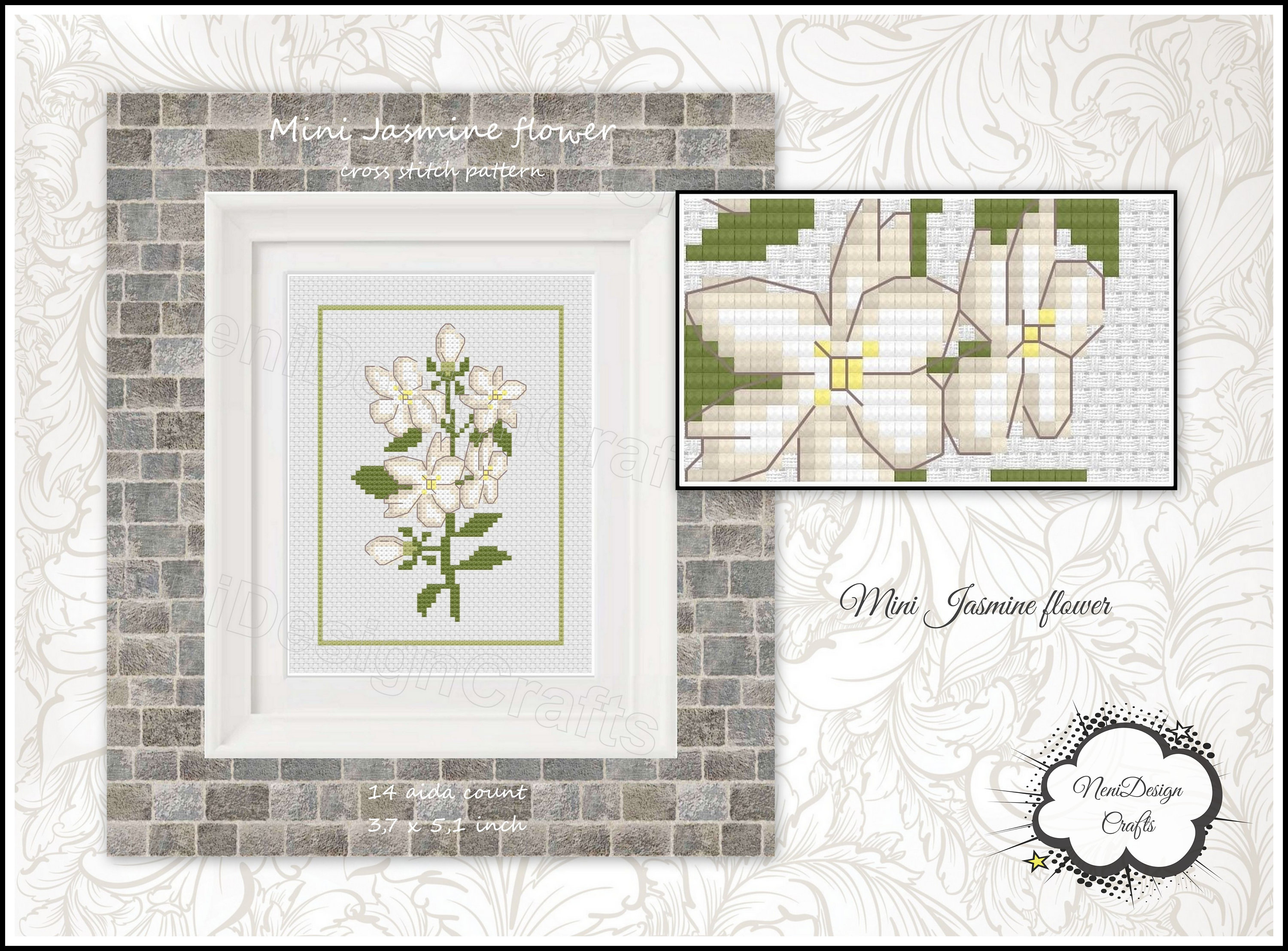 Floral Cross Stitch, Jasmine Flower, Naturals Embroidery, Plant