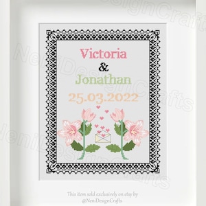 Wedding Balloon flower Cross stitch pattern Personalized cross stitch chart Love Anniversary Wedding gift DIY love cross stitch Cusomizable